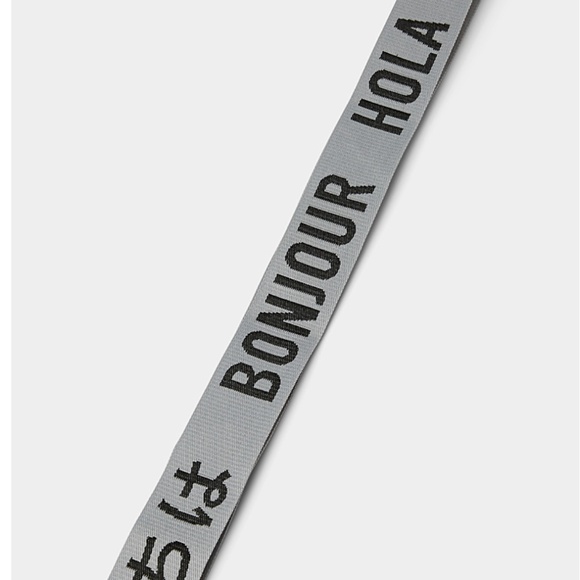 Hershel gray and black multilingual Hello adjustable luggage belt NWT - Picture 3 of 7